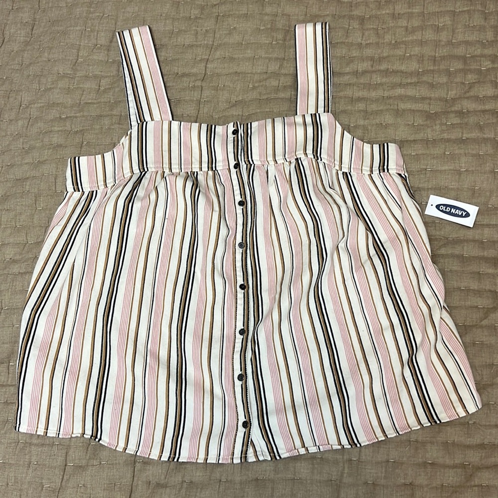 NWT M Old Navy Striped Multi-Colored Button-Up Tank Top